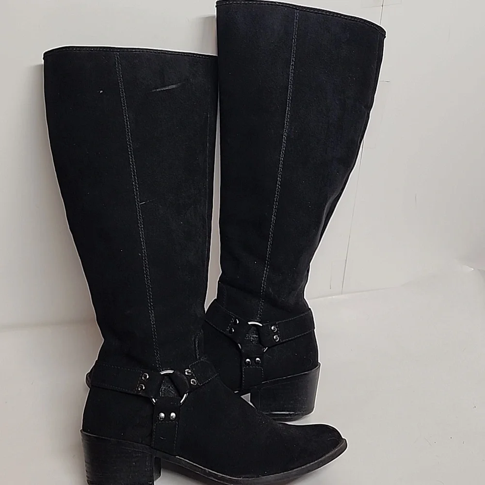 Carlos Santana Black Knee-High Sz 9.5 Faux Suede Western Style Boots